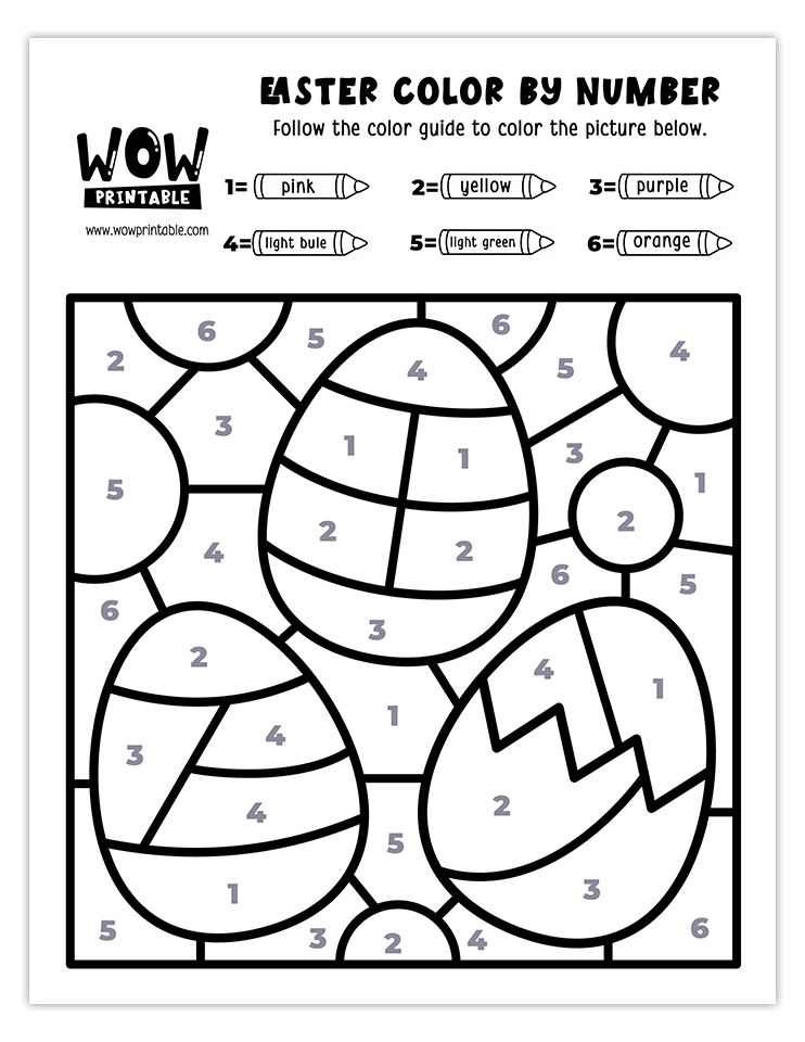 Vibrant Easter egg color by number worksheet featuring colorful patterns and pastel shades to inspire creativity in kids.