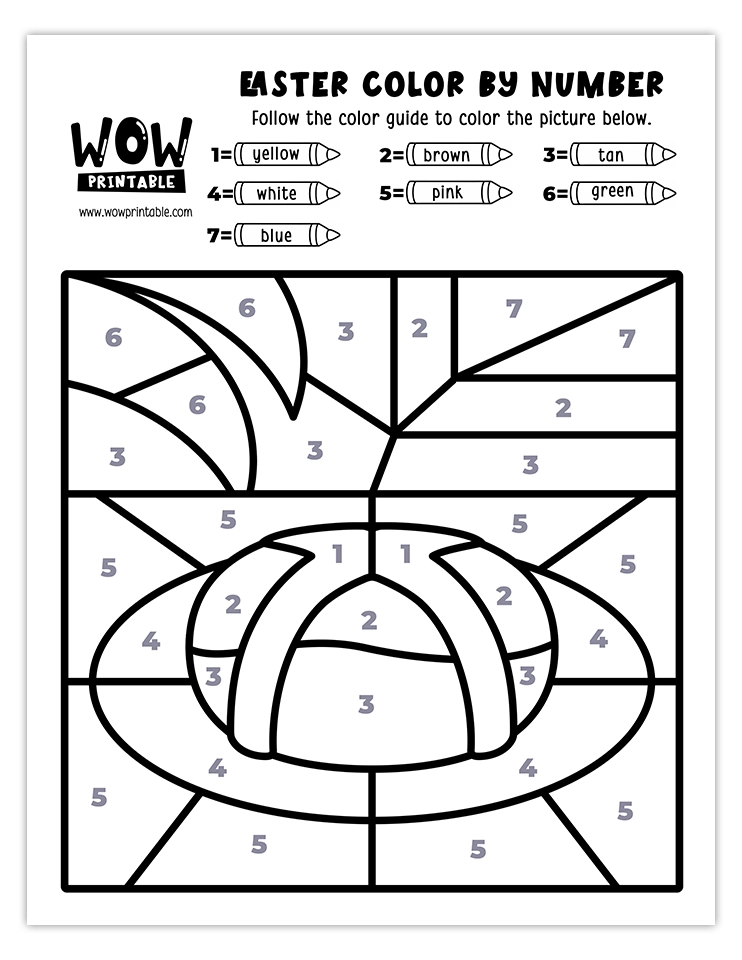 Celebrate Easter with this hot cross bun color by number worksheet featuring warm colors and a festive design for kids to enjoy.