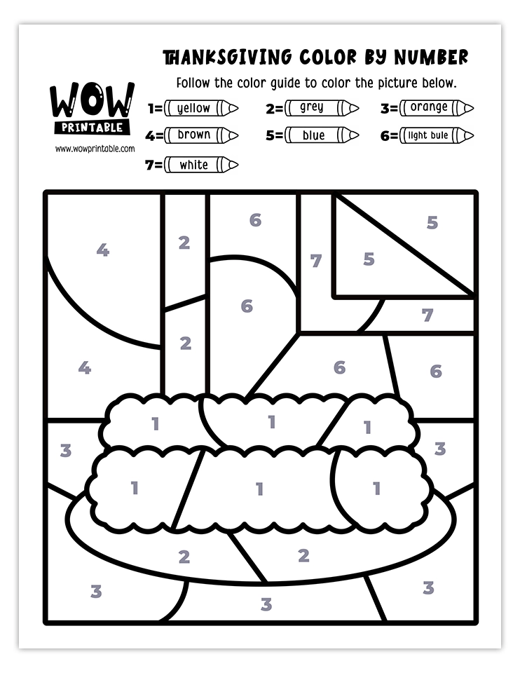 Printable Thanksgiving color by number featuring Butter on Plate for kids.