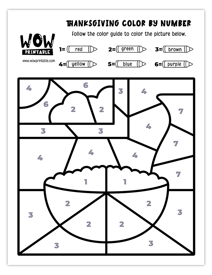 Printable Thanksgiving color by number featuring a bowl of cranberry sauce for kids.